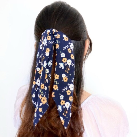 Fashion Black and Blue~Grey Scarf Hair Tie - Picture 1 of 3